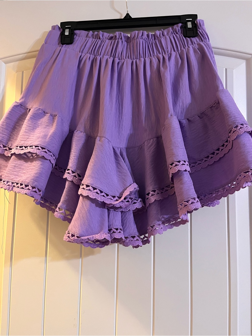 Women’s lilac Tiered Ruffle Skort with Crochet Trim